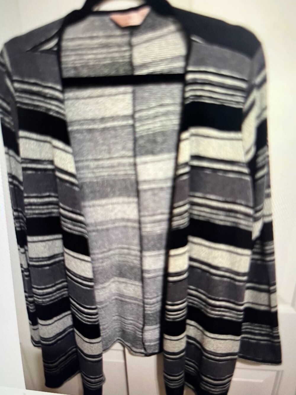 Striped Open Front Sweater  black/white/gray - 2X  NWT